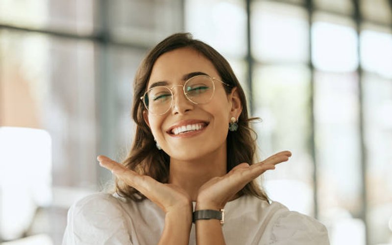 Happy customer wearing glasses